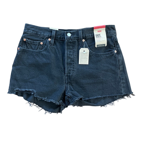 Levi’s 501 Womens Button Fly High Rise Denim Shorts Size 30 Black Raw Hem NEW - Picture 1 of 5